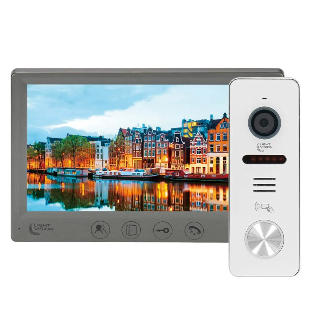 Комплект відеодомофона Light Vision: домофон 7" Amsterdam FHD Grey та відеопанель RIO FHD(RF) White- Фото 1